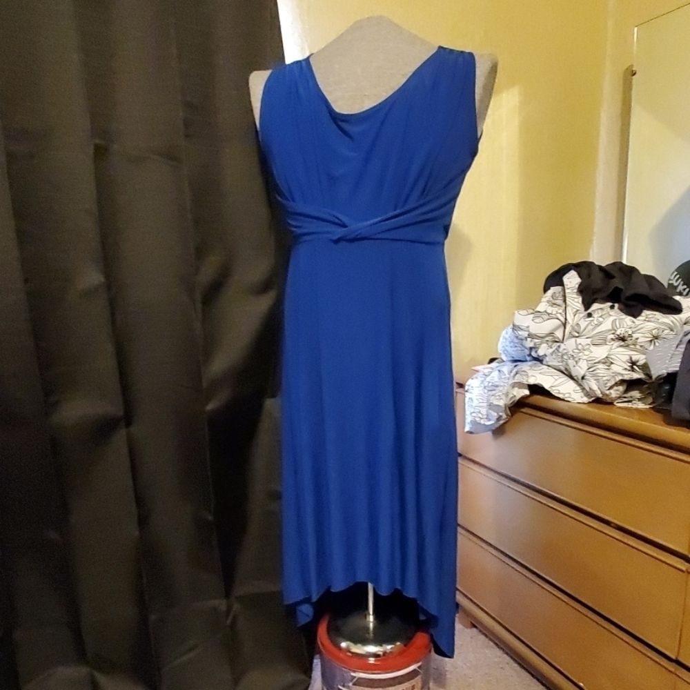 Nwt Blue sleeveless scoop neck hi lo hem dress